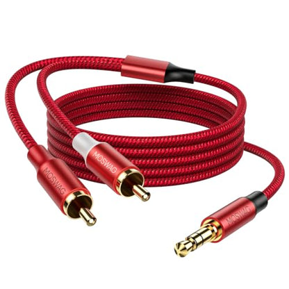 MOSWAG 3.5mm Male to 2RCA Male Stereo Audio Cable 1/8 to RCA Stereo Cable - color: Red, size: 10FT/3Meter