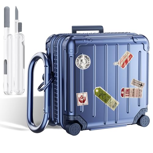 KOREDA Compatible with Samsung Galaxy Buds 4 Case/Buds 4 Pro Case Cover, Cute Funny Suitcase Design Case for Galaxy Buds 4 Pro, Fashion Protective Hard Case for Women Men with Keychain (Blue) - color: Blue