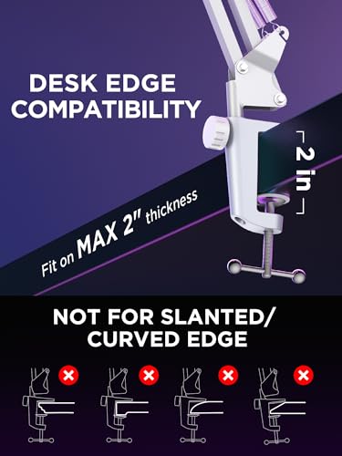 InnoGear Boom Arm 마이크 스탠드 Blue Yeti Fifine HyperX용, 화이트 | 책상 마운트, 데스크탑 스탠드, 조절 가능한 범위, 완전히 회전, 컴팩트하게 접힘, 게임, 스트리밍 또는 녹화용 - color: 화이트., style: 표준 마이크 암
