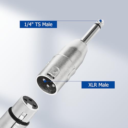 2-Pcs XLR Male to 1/4" 6.35mm TS Male Adapter Silver | Diecast Zinc Alloy Shell, Low Noise, Pro-Grade Sound, Tight Fit, Conversion Adapters For Mic, PA, DJ, Instrument, Studio Gear - size: 2 pcs M-M, style: 1/4" to XLR Adapter