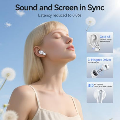 Wireless Earbuds, Bluetooth 5.4 Headphones HiFi Stereo with 4 HD Mic, 50H Playtime Bluetooth Earbuds with Dual LED Display, IPX7 Waterproof Wireless Earphones, Touch Control Ear Buds,USB-C,White - color: White