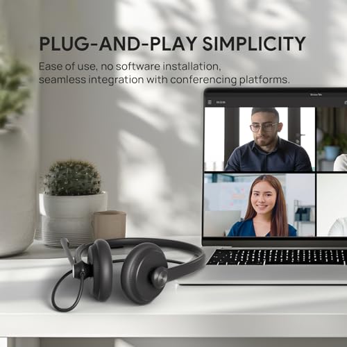 Yealink UH34 Wired Headset,USB-A,Noise Canceling Mic,in-Line Control,On-Ear | Teams/Zoom Certified, Stereo Headphones, Plug & Play for PC/Laptop/Phone, Call Center, WFH, Online Meeting, All-Day Comfort