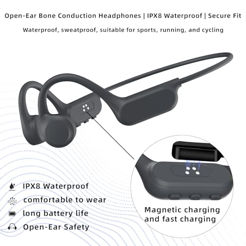 Sports bone conduction headphones, 6.0, wireless open-air headphones, with microphone, battery life up to 15 hours, IP68 waterproof rating, suitable for running and fitness exercises (black)