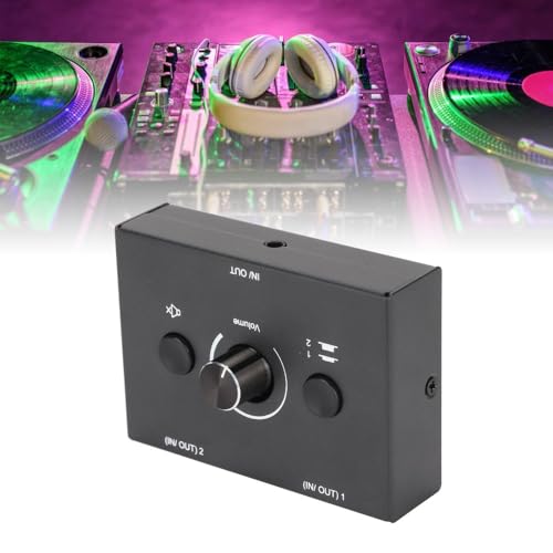 3.5mm Stereo Audio Switcher Bidirectional 2 in 1 Out or 1 in 2 Out Manual Selector Box with Mute Button Plug and Play for Speakers and Headphones