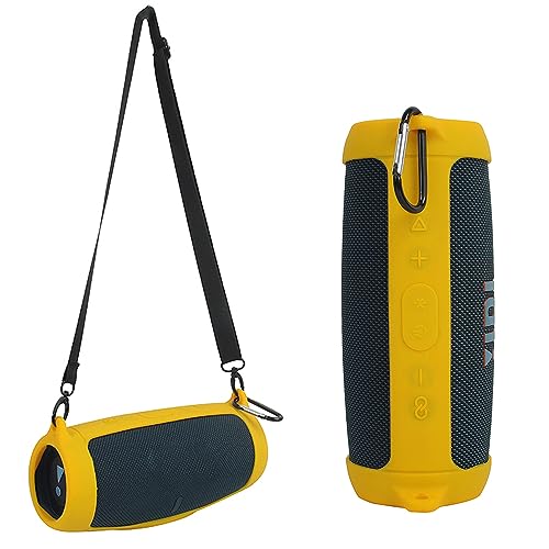 Silicone Case Cover for Charge 5 Bluetooth Speaker, Portable Travel Carrying Protective Sleeve Skin Case with Shoulder Strap and Carabiner (Yellow) - color: Yellow