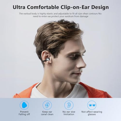 Open Ear Bone conduction Headphones Bluetooth 5.4 Wireless Clip On Earbuds with Digital Display Charging Case 40 Hours Playtime Sport Earphones Built-in Mic IPX7 Waterproof for Running Fitness Black - color: Black