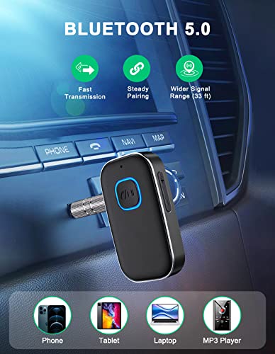 COMSOON Bluetooth AUX Adapter for Car, Wireless Audio Receiver | Noise Reduction Bluetooth Receiver for Music/Hands-Free Calls/Home Stereo/Speaker, 16H Battery Life/Dual Connect (All Black) - color: All Black