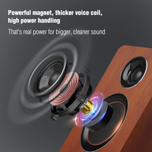 Computer Speakers, Bluetooth 5.3, USB-C, AUX/RCA, 3-Inch Woofer, Brown | A 3-inch carbon fiber woofer and 1-inch silk dome tweeter in wood cabinets. For PCs, turntables, TVs, gaming and music. - color: Brown