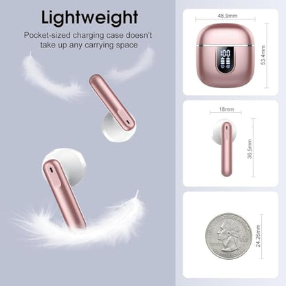 Wireless Earbuds, Bluetooth 5.4 Headphones with 3D Bass Stereo, 40H Ultralight In-Ear Buds, Bluetooth Earbuds with 4 ENC Noise Cancelling Mic, USB-C, IP7 Waterproof Earphones for Android iOS, Rose - color: Pink Gold