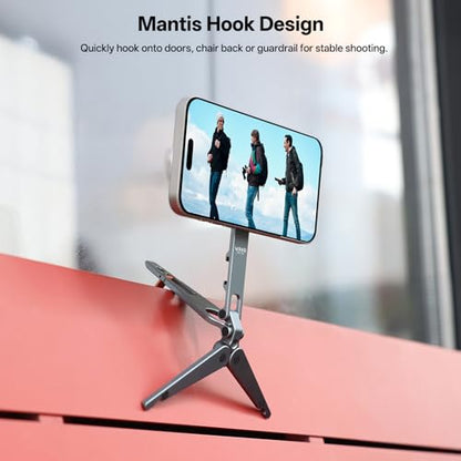 VRIG MG-34 Magnetic Tripod Stand for iPhone, Aluminium Alloy Foldable Phone Stand for Desk/Handheld, 1/4'' Screw Hole, Cold Shoe Mount and Hook, Compatible with iPhone 17 16 15 14 13 12 Series - size: MG-34 Tripod