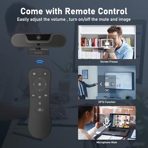 saylas 4K Webcam with Microphone and Speaker, Wide Angle 112°, Remote Control, Autofocus, Digital Zoom, Privacy Cover, Plug & Play Web Streaming Camera for Computer, USB Webcam for Pc - color: 4K/112° FOV