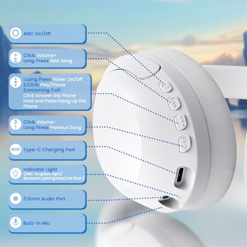 ATTACK SHARK G300 Wireless Over-Ear Headphones with Active Noise Cancelling,Bluetooth 5.3,40H Playtime,Deep Bass HD Stereo Sound,Built-in Mic,Comfortable Design for Travel/Home Office/Gaming-White - color: White