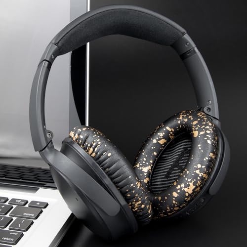 Replacement Earpads Cushions for Bose QuietComfort 35 (QC35) & Quiet Comfort 35 II (QC35 ii) Headphones, Ear Pads with Softer Leather, Noise Isolation Foam, Added Thickness (Black Gold) - color: Black Gold