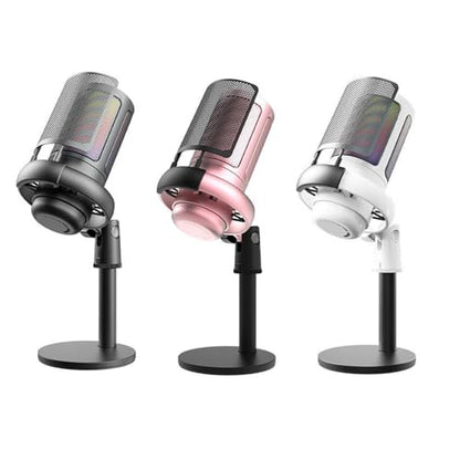 USB Microphone for PC Gaming Color Lighting Mic Mute Button Condenser with Knob Solid Base - color: Pinker