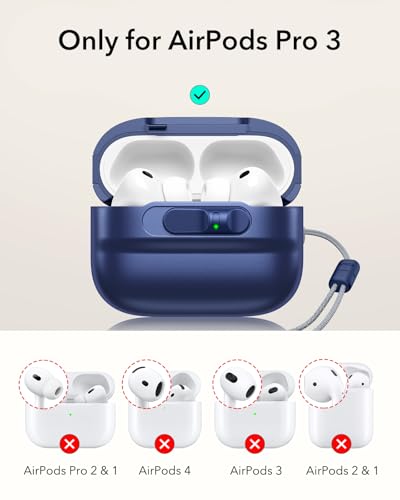 ESR for AirPods Pro 3 Case (2025), Compatible with MagSafe, Navy Blue | Compatible with AirPods Pro 3 (USB-C Cable), Magnetic Lid, Full Drop Protection Cover with Lanyard - color: Blue, size: AirPods Pro 3 Case