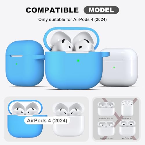 for AirPods 4 Case with Cleaner Kit,Full Protective Soft Skin Silicone Cover with Keychain for AirPods 4 Gen Case for Men Women,Compatible with Apple AirPods 4th Genaration Case 2024,Light Blue - color: C Light Blue