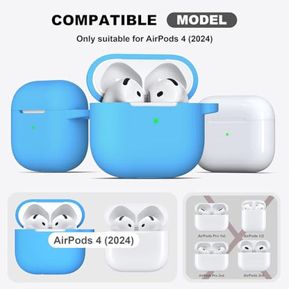 for AirPods 4 Case with Cleaner Kit,Full Protective Soft Skin Silicone Cover with Keychain for AirPods 4 Gen Case for Men Women,Compatible with Apple AirPods 4th Genaration Case 2024,Light Blue - color: C Light Blue