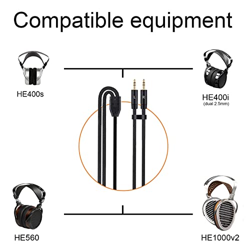 HE400i Replacement Cable, Compatible with Hifiman HE400S, HE-400i(2.5mm Plug Version), HE560, HE-350, HE1000, HE1000 V2 Headphone, 5.9Ft to 16Ft (Dual 2.5mm Plugs)