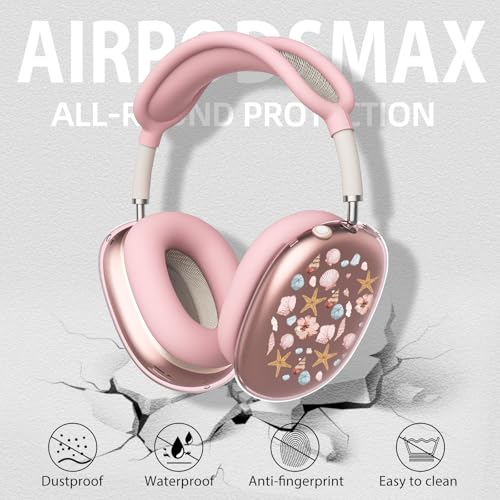 Cute Pink Starfish Clear Case for Airpods Max Headphones Kawaii Sea Print Soft TPU Ear Cups Cover Anti-Scratch Silicone Ear Pad Protective Case Girls Headband Cover for Apple Airpods Max - color: Starfish shell 08