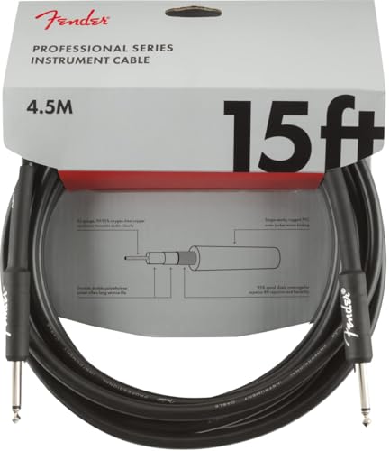 Fender Professional Series Instrument Cable, Guitar Cable, Guitar Accessories, Straight/Straight, Black, 15ft | Instrument connectivity with 15ft length, 1/4 TS interface and straight connectors - size: 15ft, style: Straight/Straight
