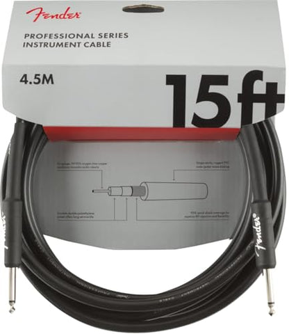 Fender Professional Series Instrument Cable, Guitar Cable, Guitar Accessories, Straight/Straight, Black, 15ft | Instrument connectivity with 15ft length, 1/4 TS interface and straight connectors - size: 15ft, style: Straight/Straight