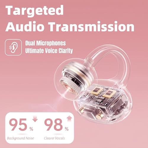 Wireless Earbuds with LED Makeup Mirror Case, Bluetooth 6.0 Open Ear Clip-On Headphones, Cute Pink Air Conduction Earphones for Women, Low Latency, Secure Fit for Running & Travel (Earring Pink) - color: Earring Pink
