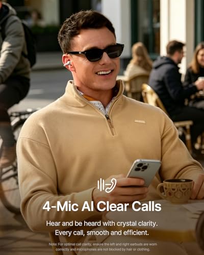 Baseus Bowie MC2 Open Ear Clip On Earbuds, CloudComfort 2.0 Wrap-Around Design, LDAC Hi-Res Audio, Bluetooth 6.0, 55H Playtime, 4-Mic AI Clear Call, IP67 Waterproof for Running Gym Workouts - color: White