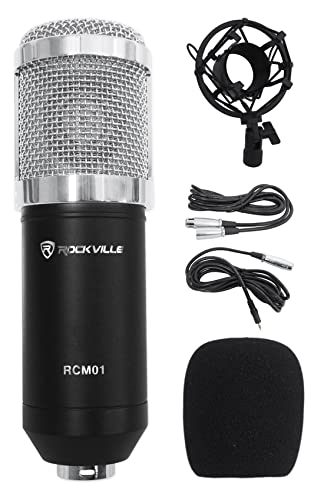 Rockville RCM01 Gaming Mic with RDMS70 Boom Stand and PRO-M50 Headphones | 25mm Cardioid, XLR and 3.5mm Cables, 48V Phantom Power, Shock Mount, Detachable Coil Cable, Headphone Case, Twitch, 3-Items