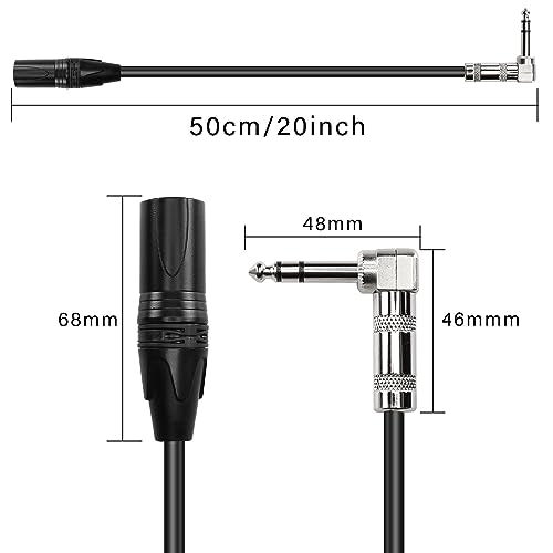 1/4 to XLR Cable 90 Degree Right Angle 6.35 mm TRS Male Plug to XLR Male Plug Audio Stereo Microphone Cable for Speakers, Stage, DJ and More（50cm）