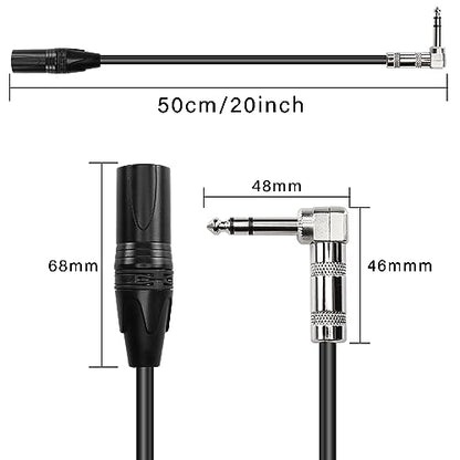1/4 to XLR Cable 90 Degree Right Angle 6.35 mm TRS Male Plug to XLR Male Plug Audio Stereo Microphone Cable for Speakers, Stage, DJ and More（50cm）