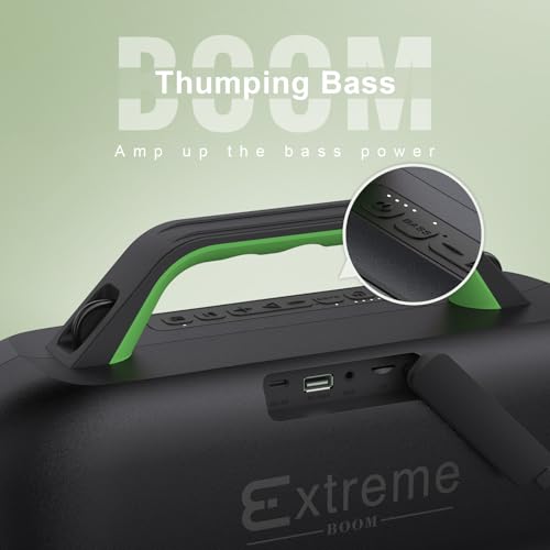 DOSS Extreme Boom Portable Bluetooth Speaker with 60W Mighty Sound-Green | 60W Deep Bass, 30H Playtime,10400mAh Power Bank, IPX6 Waterproof, TWS, BT 5.3, For Camping, Beach, Pool, Grage, Parties. - color: Green
