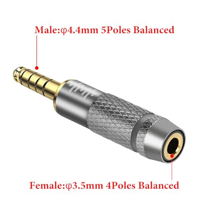 GEEKRIA 4.4mm Male to 3.5mm Female Balanced Headphones Adapter, Compatible with 3.5mm 4-Pole Balanced Cables and 4.4mm Balanced Audio Devices, Aluminum Alloy, Gold Plated - size: 5 centimeters