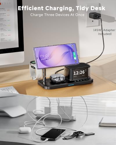 Qi2.2 25W 6-in-1 Magnetic Charging Station for Samsung, Alarm Clock | Night Light,Bluetooth Speaker,Fast Wireless Charger Stand for Z Fold 8 Ultra/Fold8 Wide/S26 Ultra (Not for Watch 9/Ultra2)