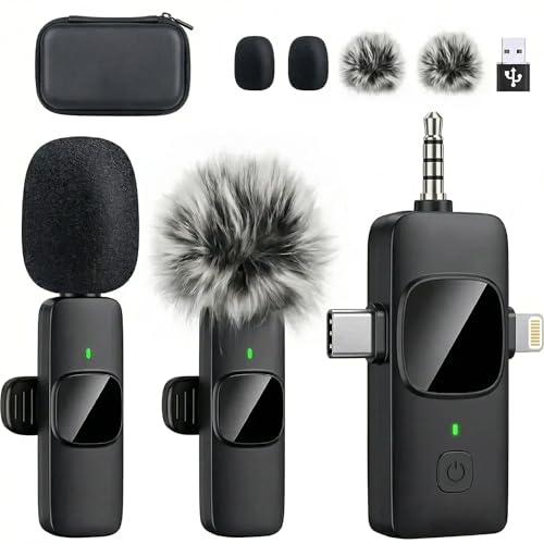 4 in1 Wireless Lavalier Recording Mic 2.4G Ultra Low Delay Noise Canceling | Storage Case Included, Works with iOS, Android, Camera, PC, Ideal for Vlog, Live Streaming,Tiktok,Youtube Podcast