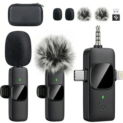 4 in1 Wireless Lavalier Recording Mic 2.4G Ultra Low Delay Noise Canceling | Storage Case Included, Works with iOS, Android, Camera, PC, Ideal for Vlog, Live Streaming,Tiktok,Youtube Podcast