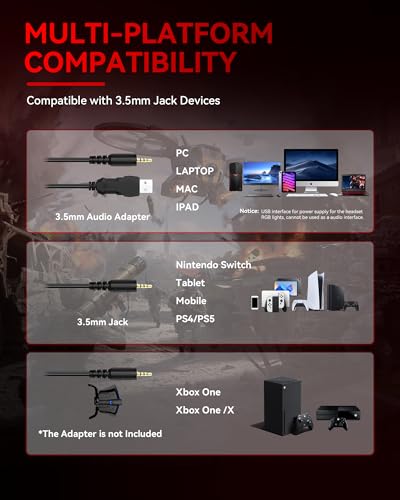 Voistek Wired Gaming Headset with Microphone & Volume Control | Over Ear Computers Headphones with 50mm Drivers for PC, Laptop & Gaming, Compatible with PS4 PS5 - color: Red