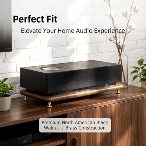 Walnut and Acrylic Audio Rack, Vibration Dampening Stand | Shock-Absorbing Feet with Silent Pads for Desktop Audio Components, Gaming and Living Room(Walnut wood/24.8x10.6x2in) - size: Walnut wood/24.8x10.6x2in