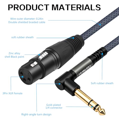16FT Right Angle 1/4 TRS Male to 3Pin XLR Female Microphone Cable,6.35mm TRS to XLR Female-2Pack - color: 16Feet