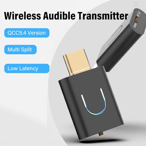 Bewinner LE Audio Transmitter, Low Latency Bluetooth 5.4 Adapter, Type C to Wireless Audio Sound Transmitter for TV PC Car Home, Multi Streaming Music Receiver