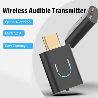 Bewinner LE Audio Transmitter, Low Latency Bluetooth 5.4 Adapter, Type C to Wireless Audio Sound Transmitter for TV PC Car Home, Multi Streaming Music Receiver