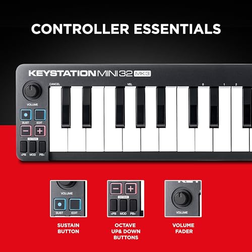 M-AUDIO Keystation Mini 32 MK3 MIDI Controller Bundle with M-Track Duo HD Audio Interface Pack for Studio Recording, Music Production, Podcasting, Streaming