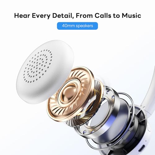 Bluetooth Headset, Wireless Headset with Mic for Work, Advanced AI Noise Cancelling Microphone (Clear Calls & Mic Mute), Bluetooth 5.3, USB Dongle, Headphones with Mic, for PC/Zoom(White) - color: White