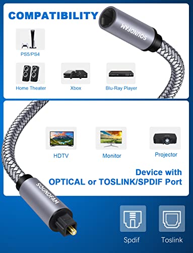 Optical Extension Cable 6ft/2M, Toslink Optical Cable Male to Female Hi-Fi Sound Fiber Digital Extension Adapter for Home Theater, Sound Bar, TV-(Grey) - size: 6ft/2M