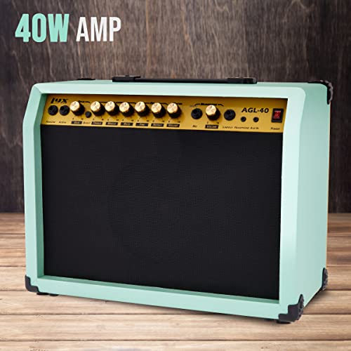 LyxPro 40 Watt Electric Guitar Amplifier | Solid State Studio Amp with 8” 4-Ohm Speaker, Custom EQ Controls, Drive, Delay, ¼” Passive/Active/Microphone Inputs, Aux in & Headphone Jack - Green - color: Green, size: 40 Watt