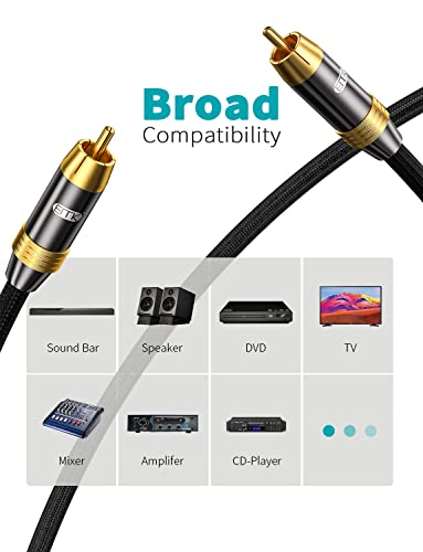 EMK Subwoofer Cable OFC Core HiFi SPDIF Coaxial Audio Cable 24K Gold-Plated Premium S/PDIF RCA Male to RCA Male for Home Theater, Soundbar,Speaker,HDTV, Subwoofer, Hi-Fi Systems (16.5ft/5m) - size: 16.5ft/5m