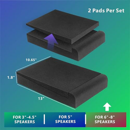 JBER 2 Pack Isolation Pads, Studio Monitor Speaker Isolation Foam Pads | Suitable for 6-8 Inch Speakers, High Density, for Sound Improvement Prevent Vibrations, Elevates Audio, 13" × 10.65" × 1.8" - size: LARGE for 6"-8" MONITOR