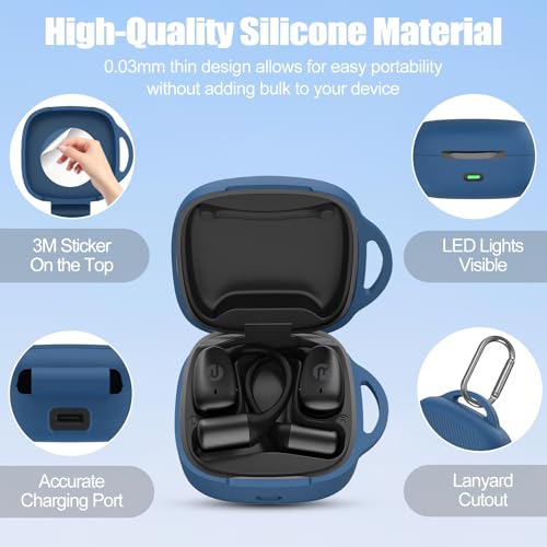 Silicone Case for Raycon Essential Open Earbuds [Dark Blue], with Carabiner All-Round Protection Scratch-Resistant Washable Soft Skin Wireless Open Ear Headphones Ultra-Lightweight Cover - color: Blue