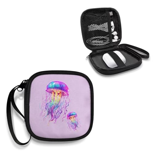 Earbuds Carrying Case Portable Storage Earphone Pouch Bag for Earbuds, in-Ear Headphones, Earphones, Headsets, USB Charging Cable - Jellyfish - color: Jellyfish
