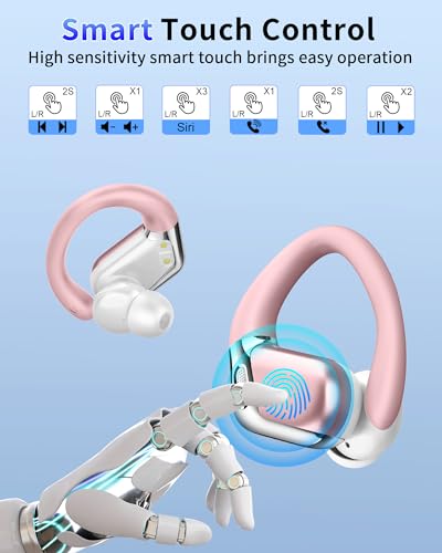 Ear buds Wireless Earbuds, 2026 Bluetooth 5.4 headphones Sport 50 Hrs | Noise Cancelling Running Headphones, Over Ear Earbuds with Ear Hooks, Bluetooth Earphones with IP7 Waterproof for Android/iOS - color: Rose Gold-02