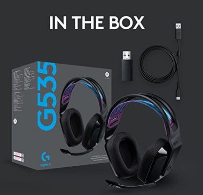 Logitech G535 Lightspeed Wireless Gaming Headset - Black | Lightweight, on-ear design, flip-to-mute microphone, USB rechargeable battery - color: Black, style: Wireless